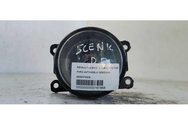 Recambio de faro antiniebla derecho para renault scenic iii 1.6dci 130 fap referencia OEM IAM 8200074008  