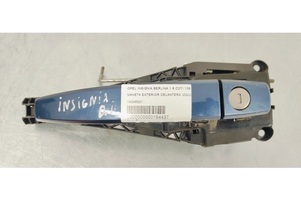 Recambio de maneta exterior delantera izquierda para opel insignia berlina 1.6 cdti 136 fap referencia OEM IAM 14096201  
