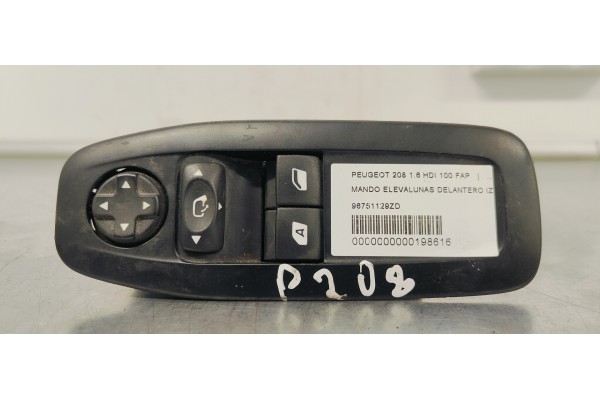 Recambio de mando elevalunas delantero izquierdo para peugeot 208 1.6 hdi 100 fap referencia OEM IAM 96751129ZD  