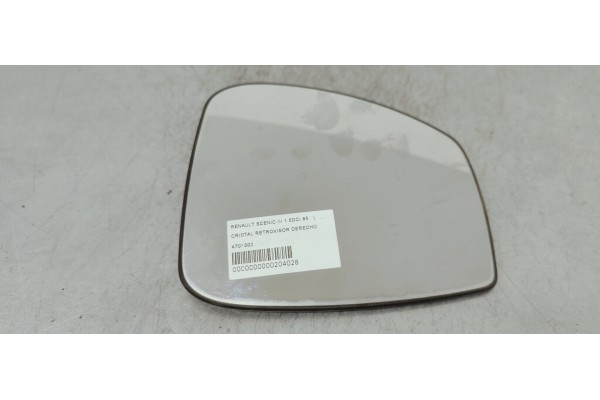 Recambio de cristal retrovisor derecho para renault scenic iii 1.5dci 85 referencia OEM IAM 4701302  