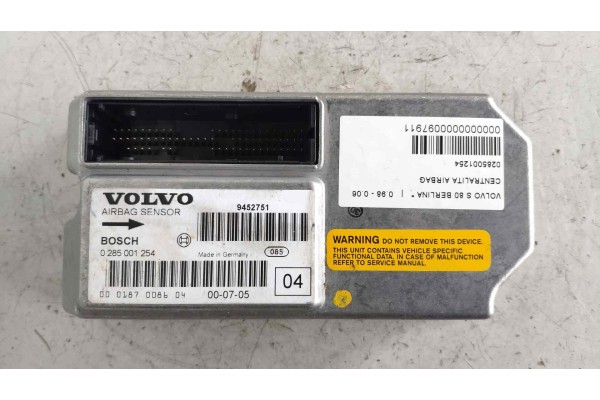 Recambio de centralita airbag para volvo s80 berlina 2.4 diesel cat referencia OEM IAM 0285001254  